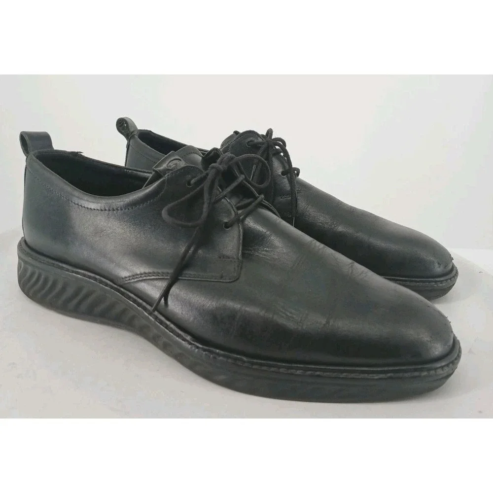 Ecco Mens Hybrid Black Leather Oxford Shoes Comfort Casual Walking SZ 11   DB3